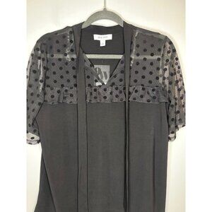 NINE WEST NEW Blouse Womens M Black Polka Dot Sheer Tie Short Slv Flowy